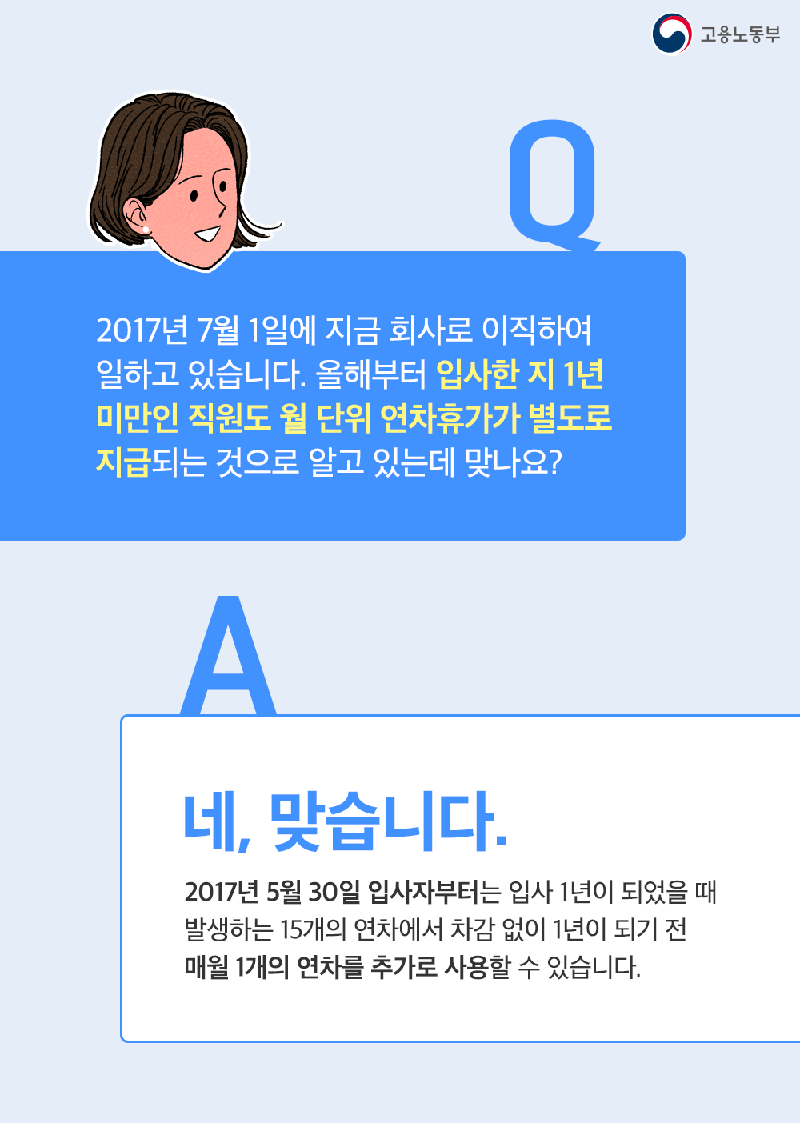 입사한 지 1년이 되지 않은 나. 연차휴가 있나요?